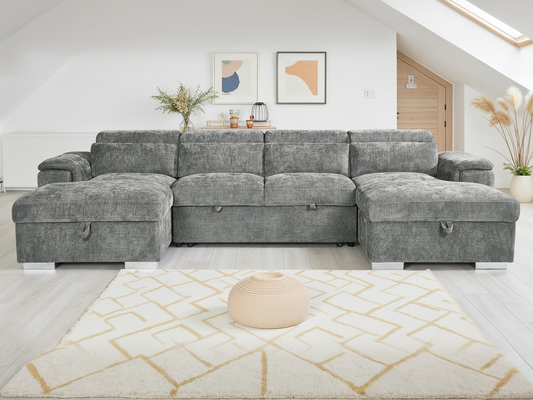 Valentina Grey U Shape Corner Sofa Bed