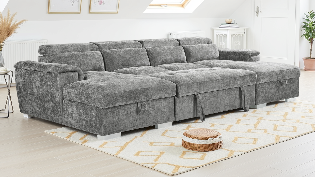 Valentina Grey U Shape Corner Sofa Bed