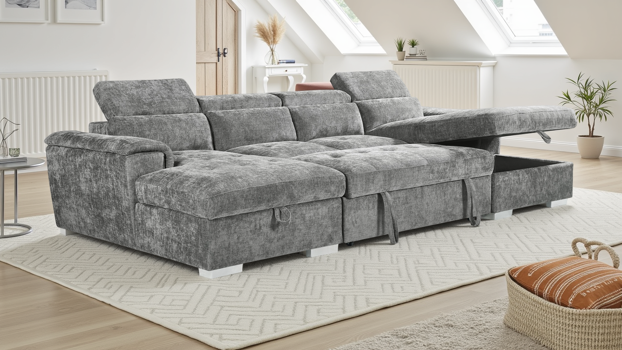 Valentina Grey U Shape Corner Sofa Bed