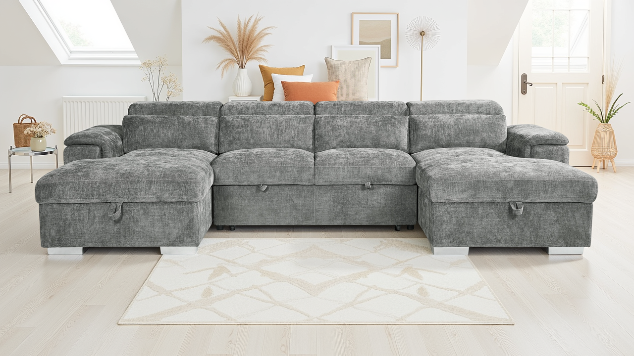 Valentina Grey U Shape Corner Sofa Bed