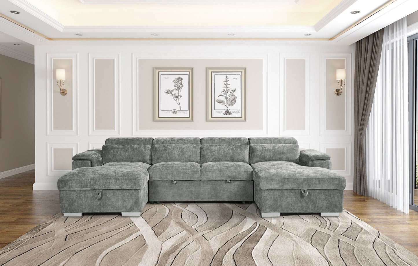Valentina Grey U Shape Corner Sofa Bed