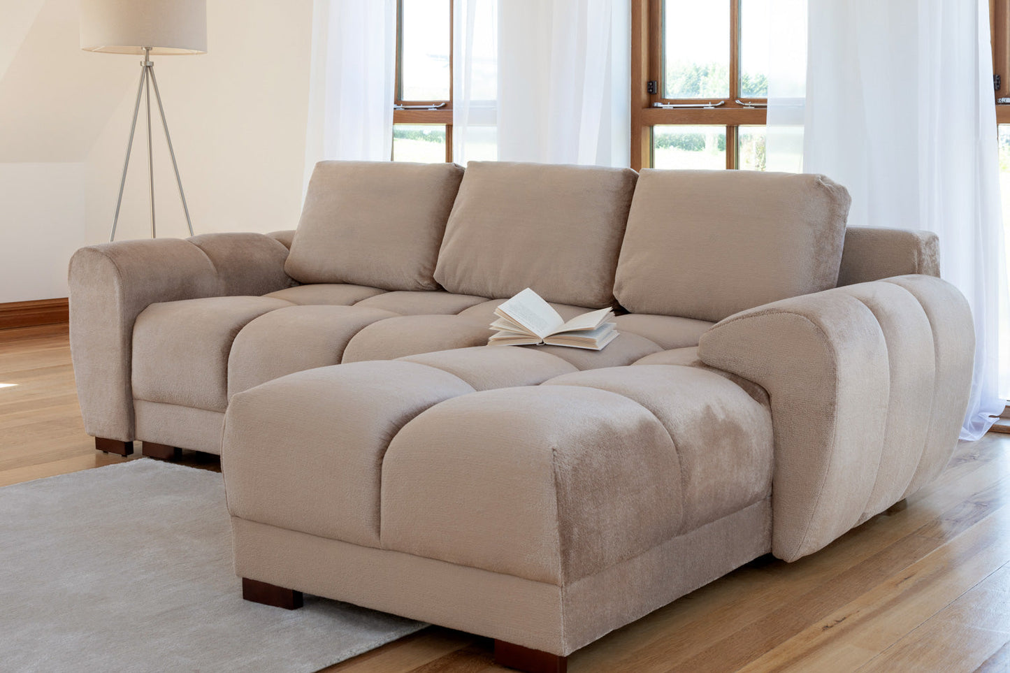 Monaco Velvet Corner Sofa Bed With Storage