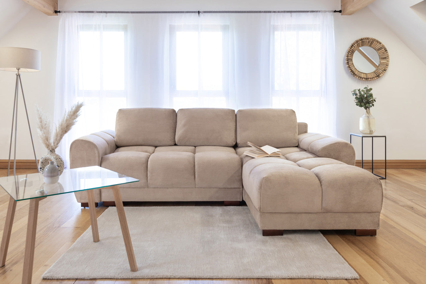 Monaco Velvet Corner Sofa Bed With Storage