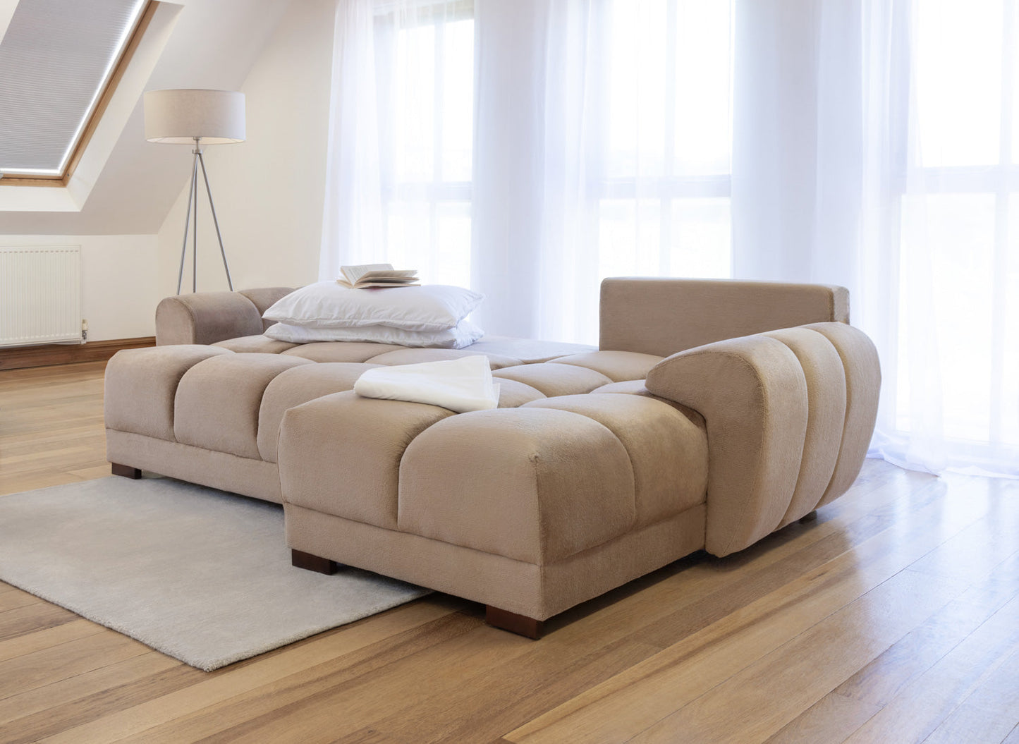 Monaco Velvet Corner Sofa Bed With Storage