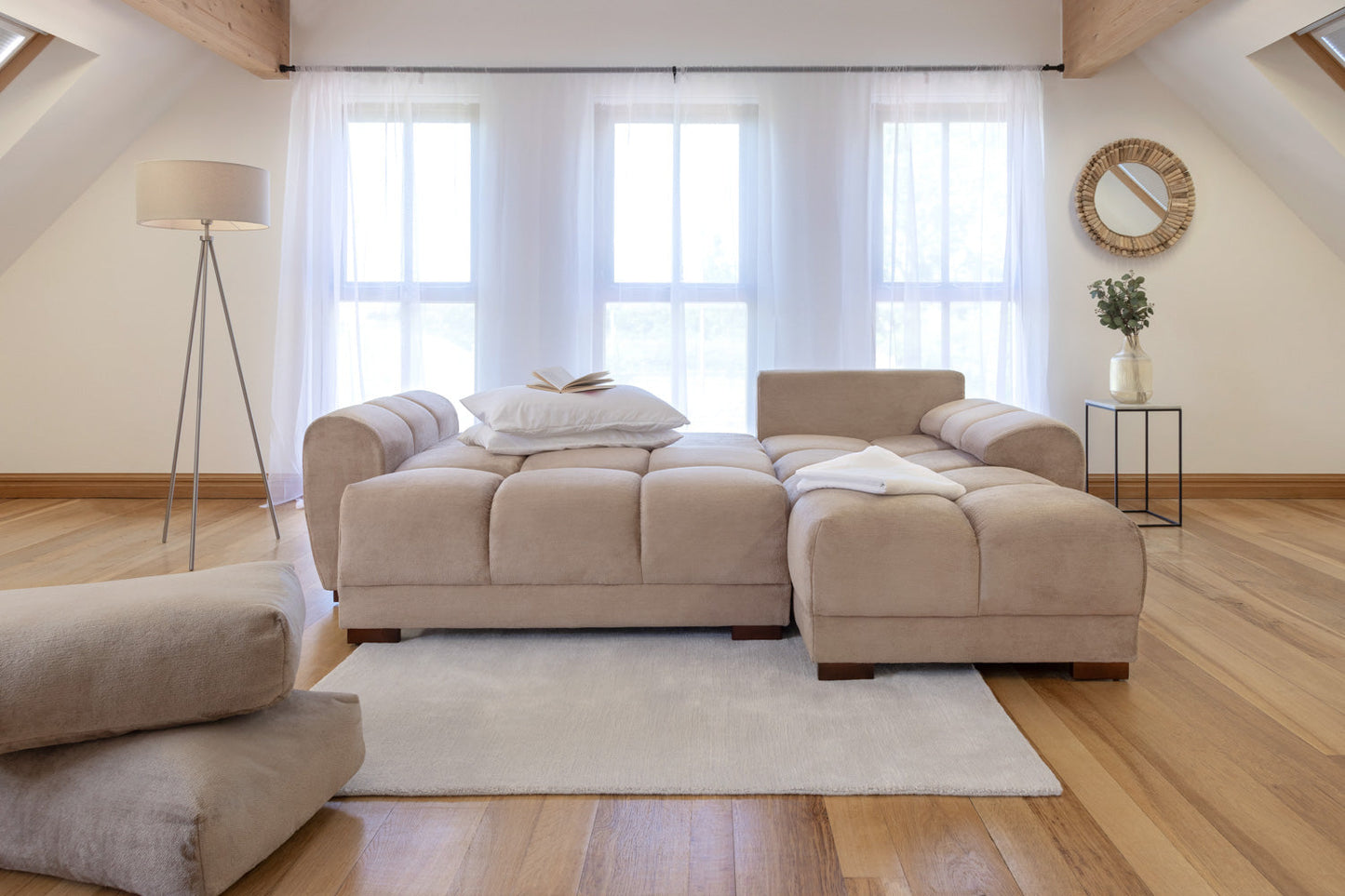 Monaco Velvet Corner Sofa Bed With Storage