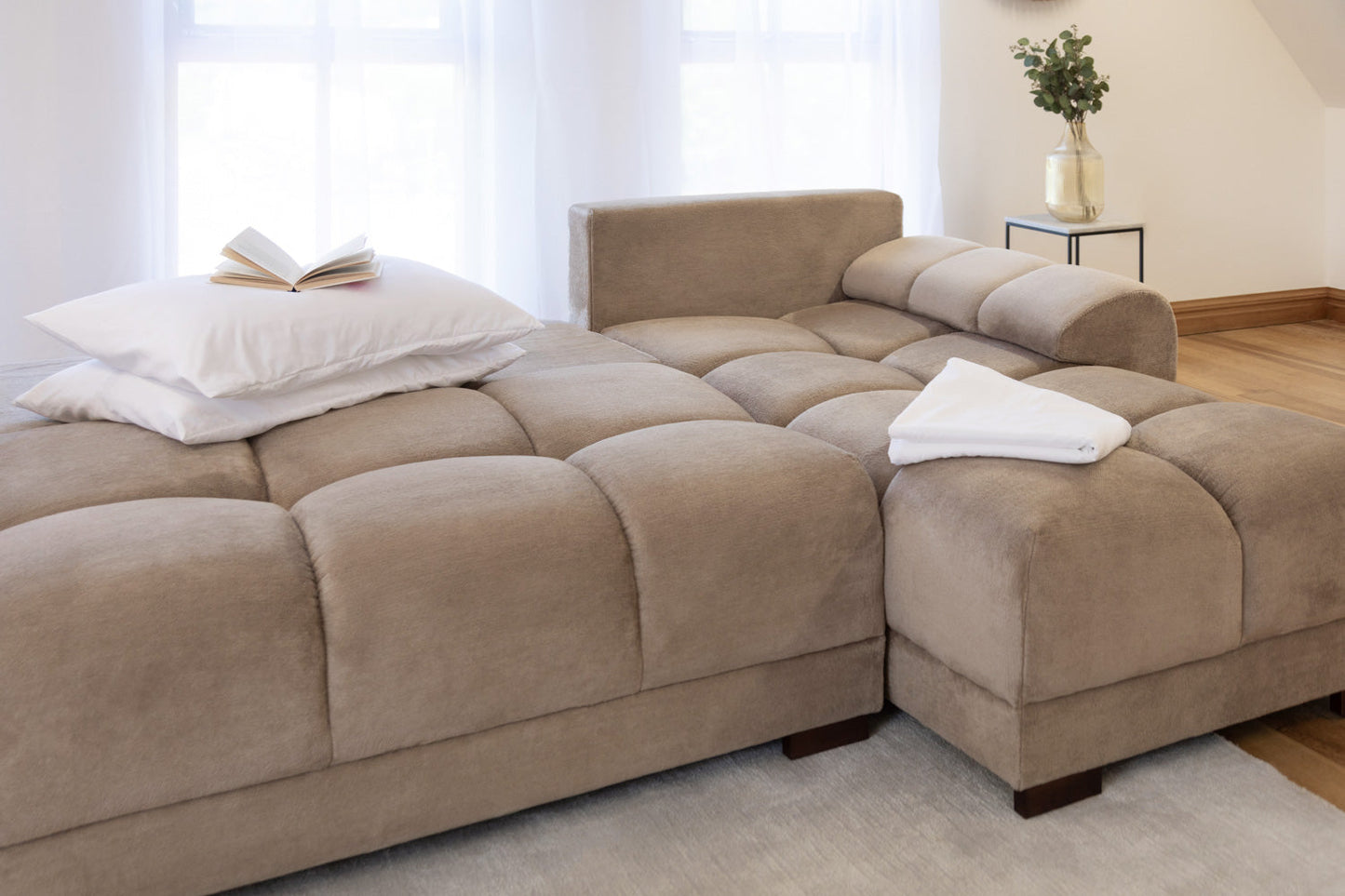 Monaco Velvet Corner Sofa Bed With Storage