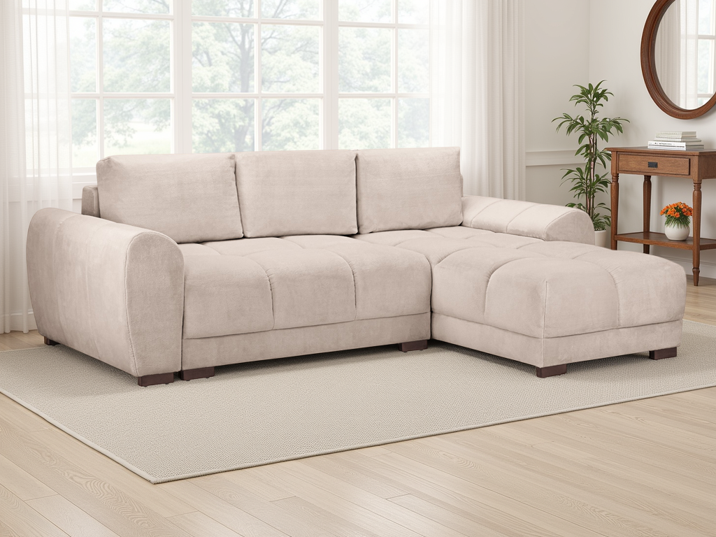 Monaco Velvet Corner Sofa Bed With Storage