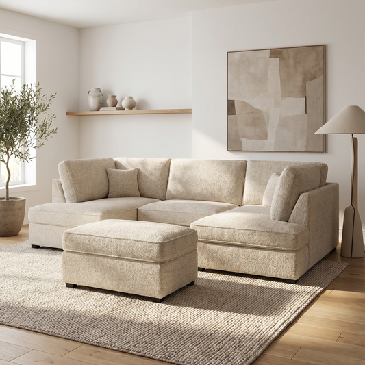 Carnaby Bouclé U Shape Corner Sofa with Footstool