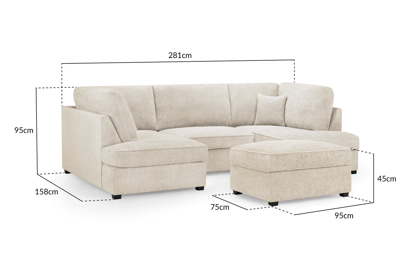 Carnaby Bouclé U Shape Corner Sofa with Footstool