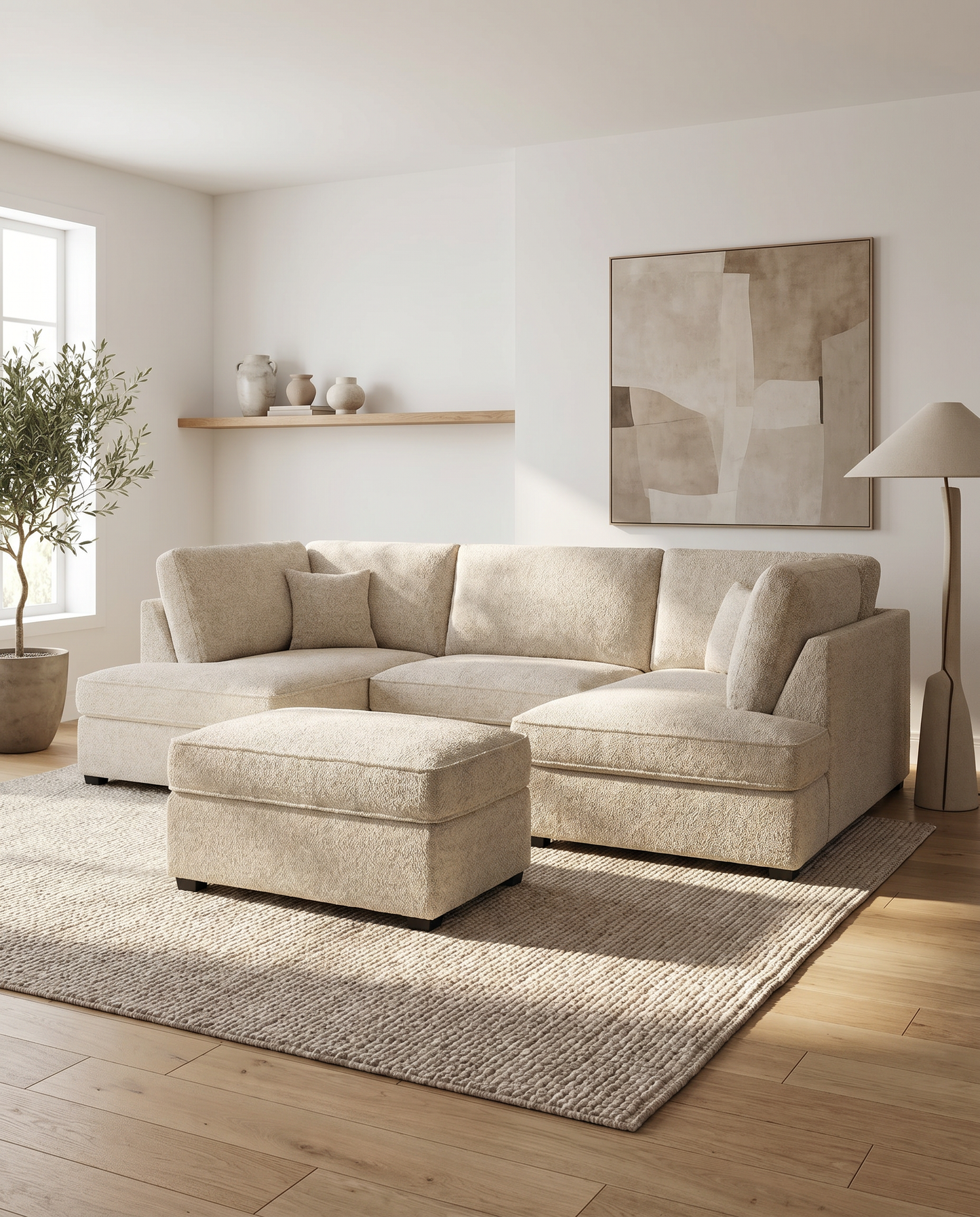 Carnaby Bouclé U Shape Corner Sofa with Footstool