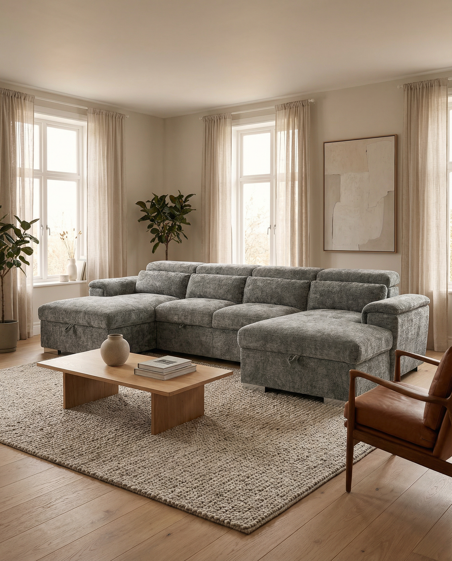 Valentina Grey U Shape Corner Sofa Bed